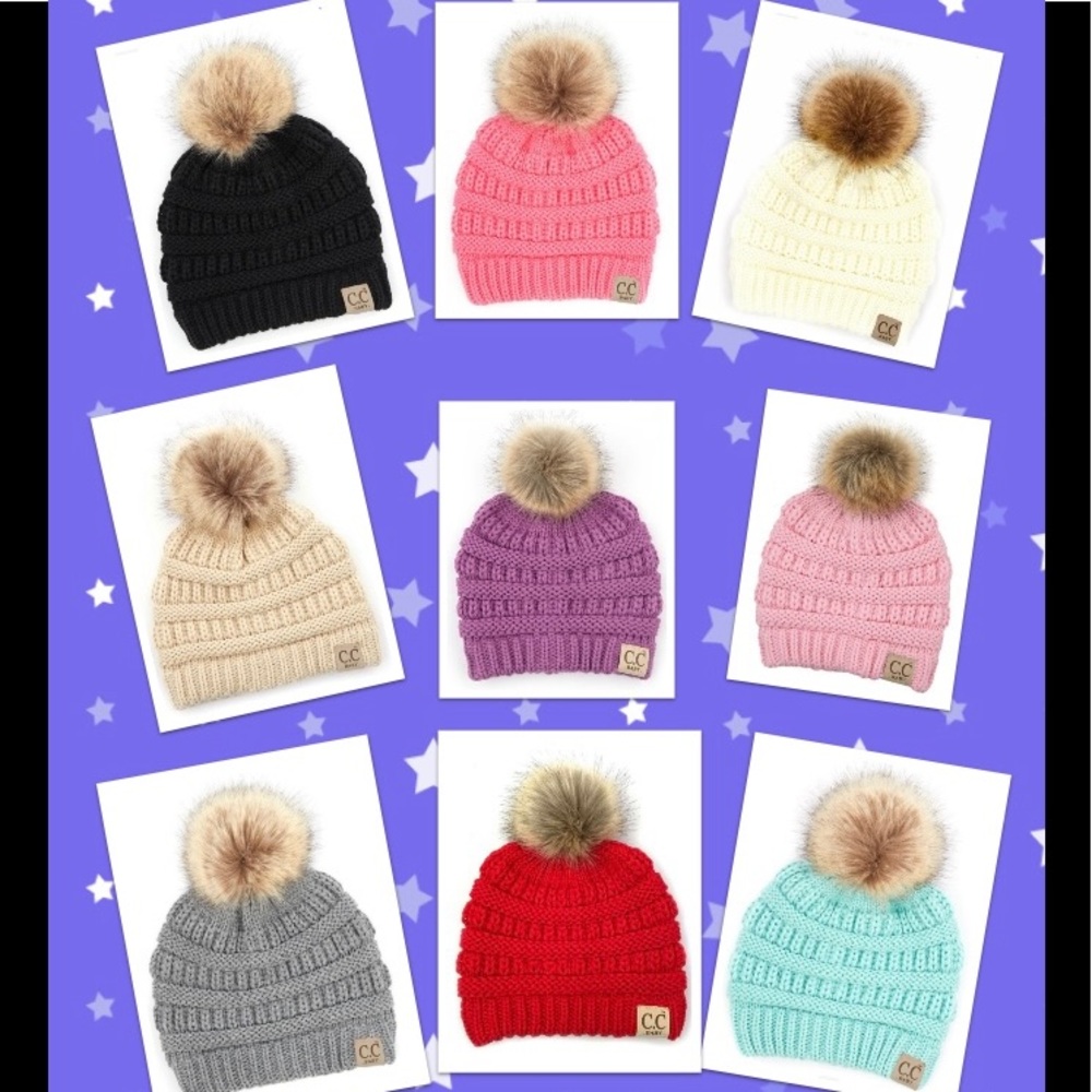 Infant baby Authentic C.C Exclusives Fur Pom Beanie Hat Assorted Colors NWT